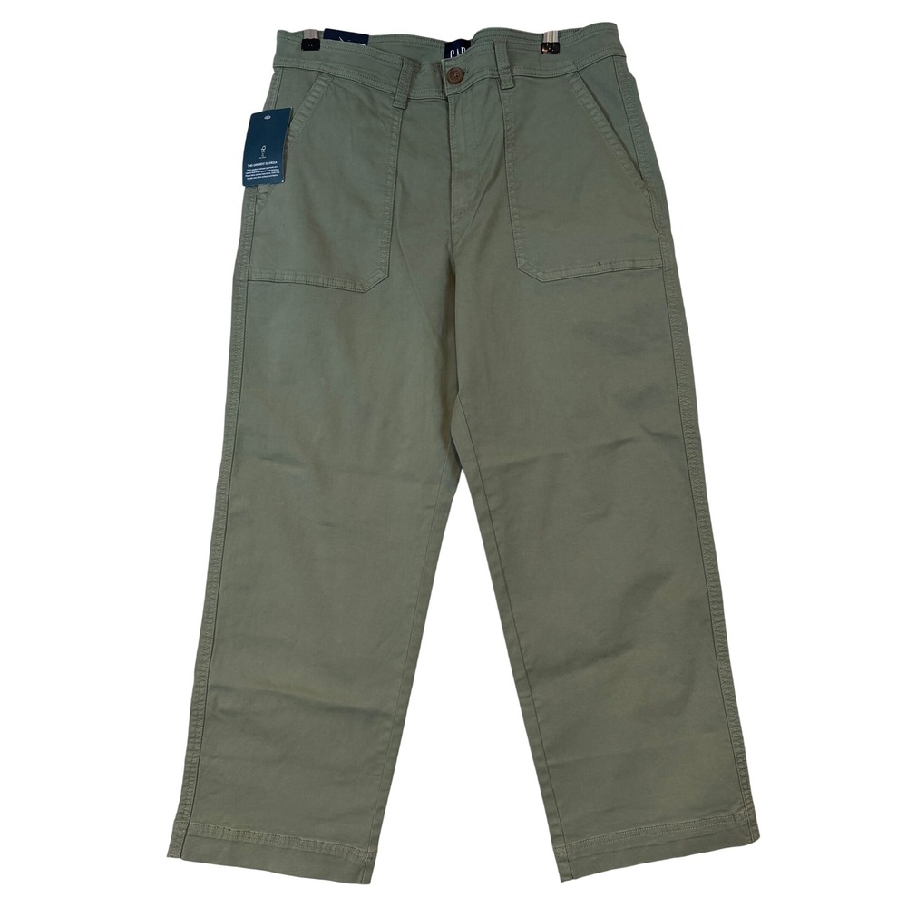 GAP Womens Ankle Trouser Olive Green Straight Leg Pants •10• Gorpcore Chino Crop